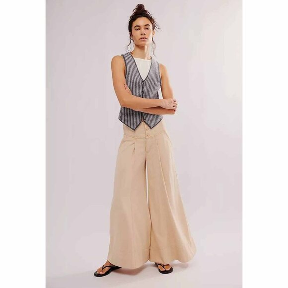 Free People Cream Wide Leg Pants - Picture 2 of 11